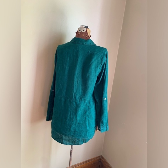 J jill love linen green tunic blouse top shirt, Lagenlook coastal Christmas top - Picture 6 of 8